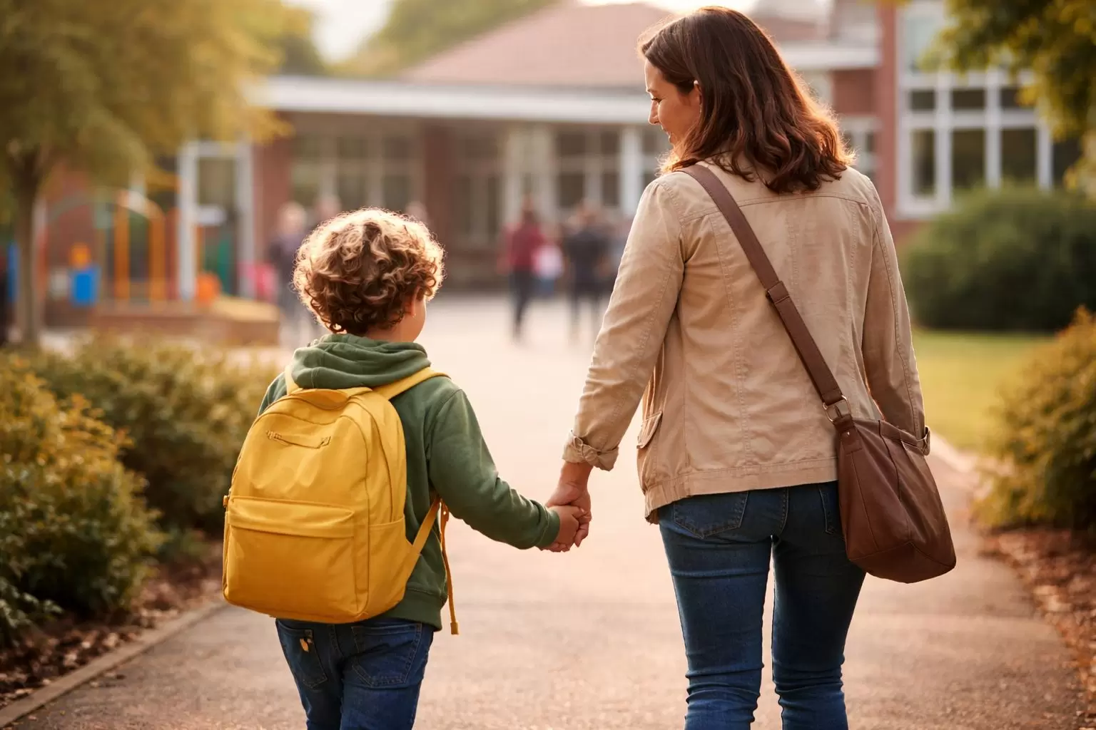 UK parent walking with their child toward school, representing the start of the SEN journey