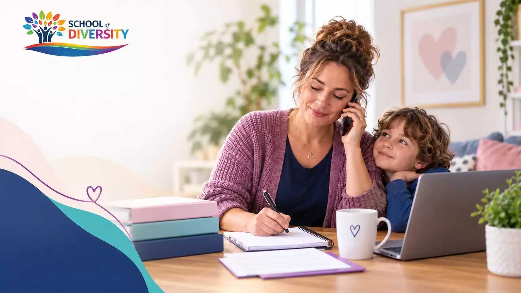 Parent contacting DWP about a child’s DLA claim with School of Diversity branding